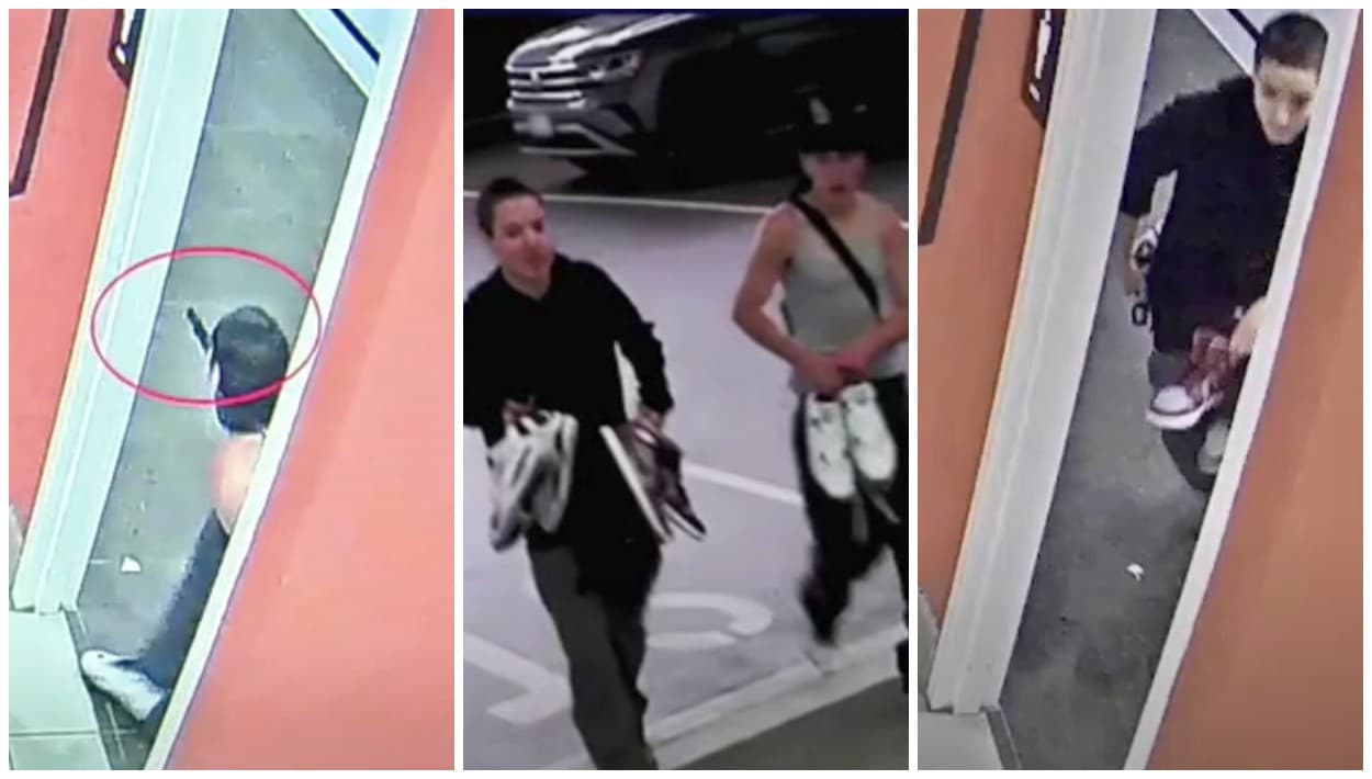 Sin máscara, pero armado, dúo entra al baño de centro comercial en Irvine y sale con tres pares de tenis