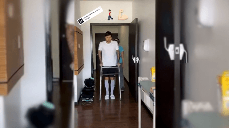 Nico Castillo camina con ayuda de andadera