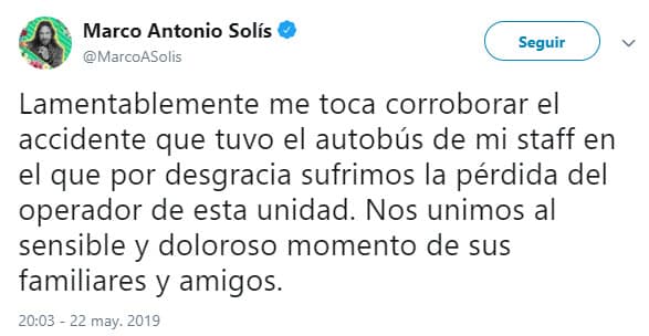'El Buki' confirmó la noticia a través de su cuenta de Twitter, donde aprovechó para mandar condolencias a la familia del chofer.