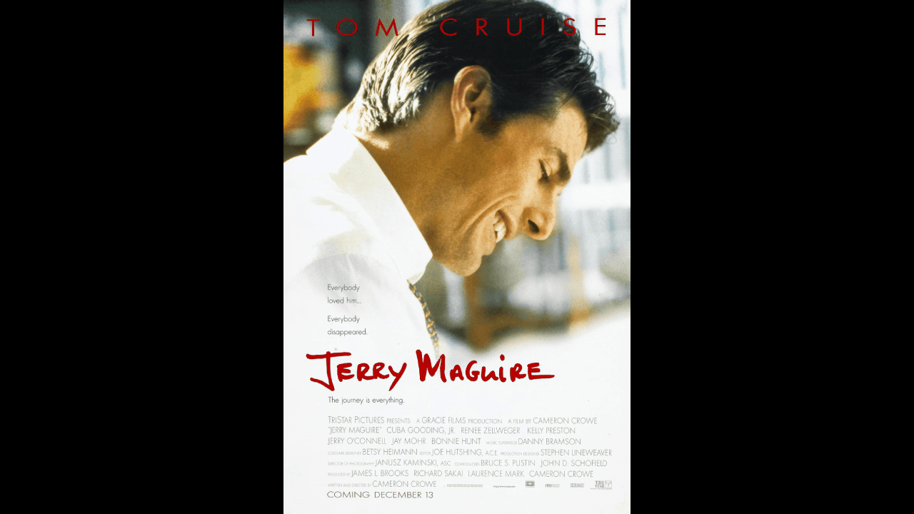 'Jerry Maguire' (1996) | La comedia romántica de Cameron Crowe es protagonizada por Tom Cruise, ofreciendo una de sus mejores y más encantadoras actuaciones como un agente deportivo inconforme, que apenas puede equilibrar su carrera y su vida amorosa.