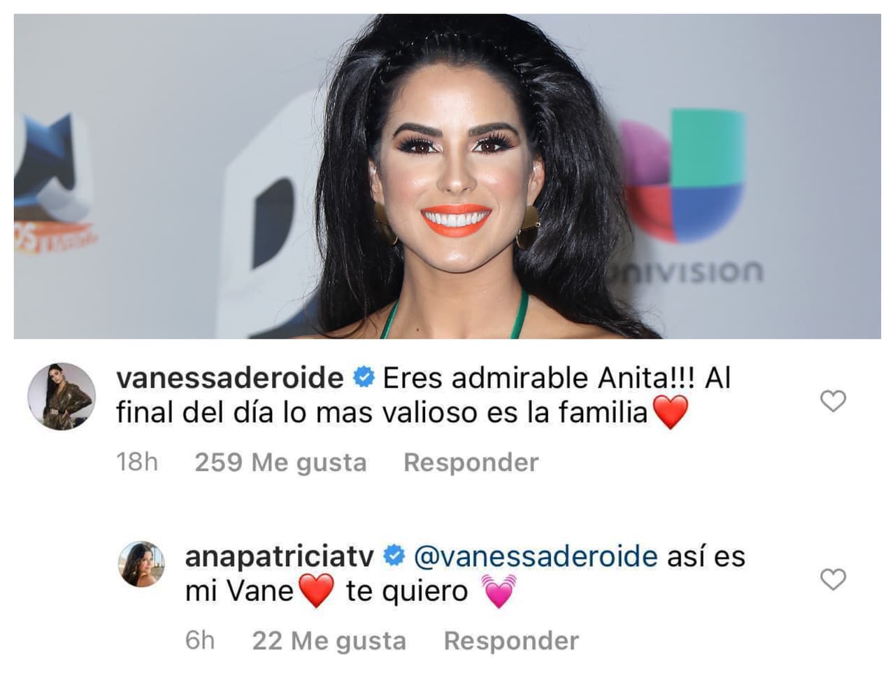 La ganadora de 
<b>Nuestra Belleza Latina</b> 2012, 
<b>Vanessa de Roide</b>, reconoció el valor de Ana Patricia, quien le respondió con cariño.