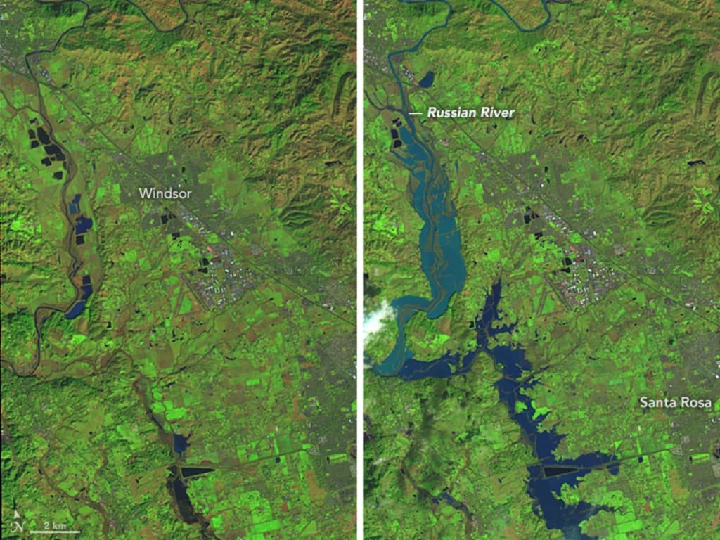 Foto interactiva: así captaron los satélites de la NASA las inundaciones en el norte de California