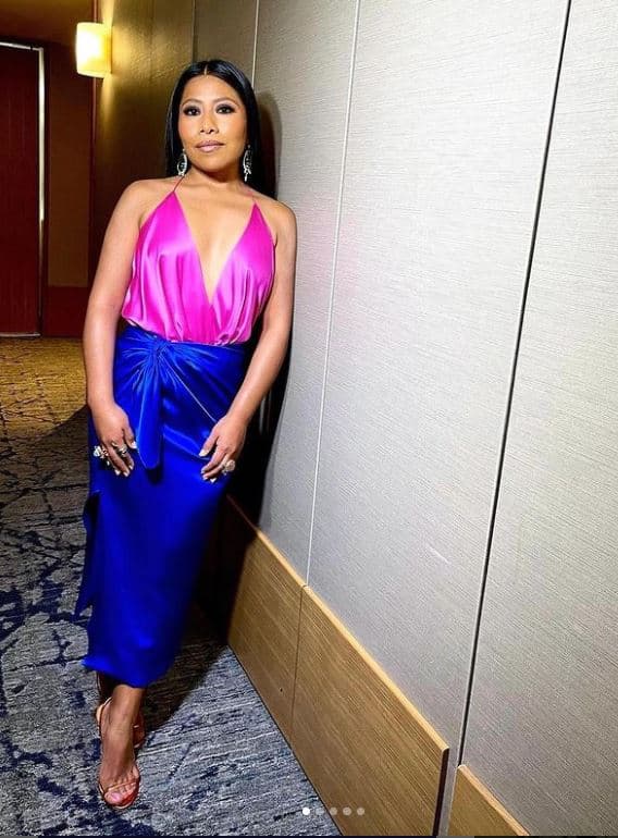 <b>#25</b>
<br>Cuando Yalitza fue presentadora de la transmisión especial de TNT de los Golden Globes de 2020 portó un look del diseñador mexicano Kris Goyri. 
<br>