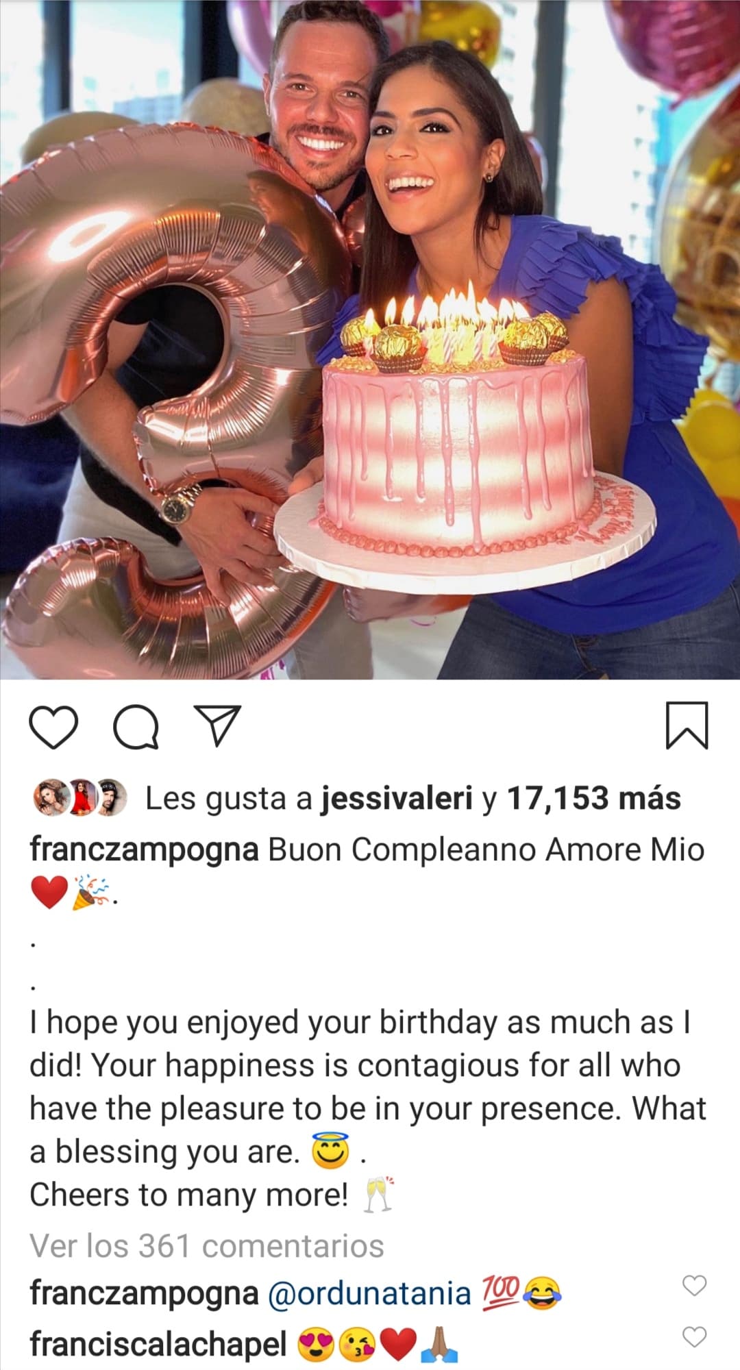 "Buon compleanno Amore Mio", así comenzó el mensaje para Francisca por cumplir una vuelta más al sol.