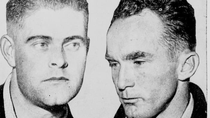 Jack Holmes (izq.) y Harold Thurmond fueron los únicos artífices del secuestro y asesinato de Brooke Hart. Luego de haber confesado el crimen, las autoridades los trasladaron de San Francisco a San José, donde finalmente fueron linchados. Holmes y Thurmond nunca recibieron una sentencia oficial y jamás pisaron una corte judicial.