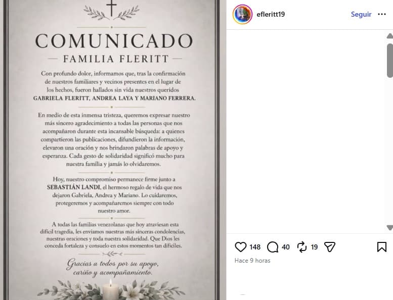 Familia de Gabriela Fleritt dio a conocer que la encontraron sin vida.