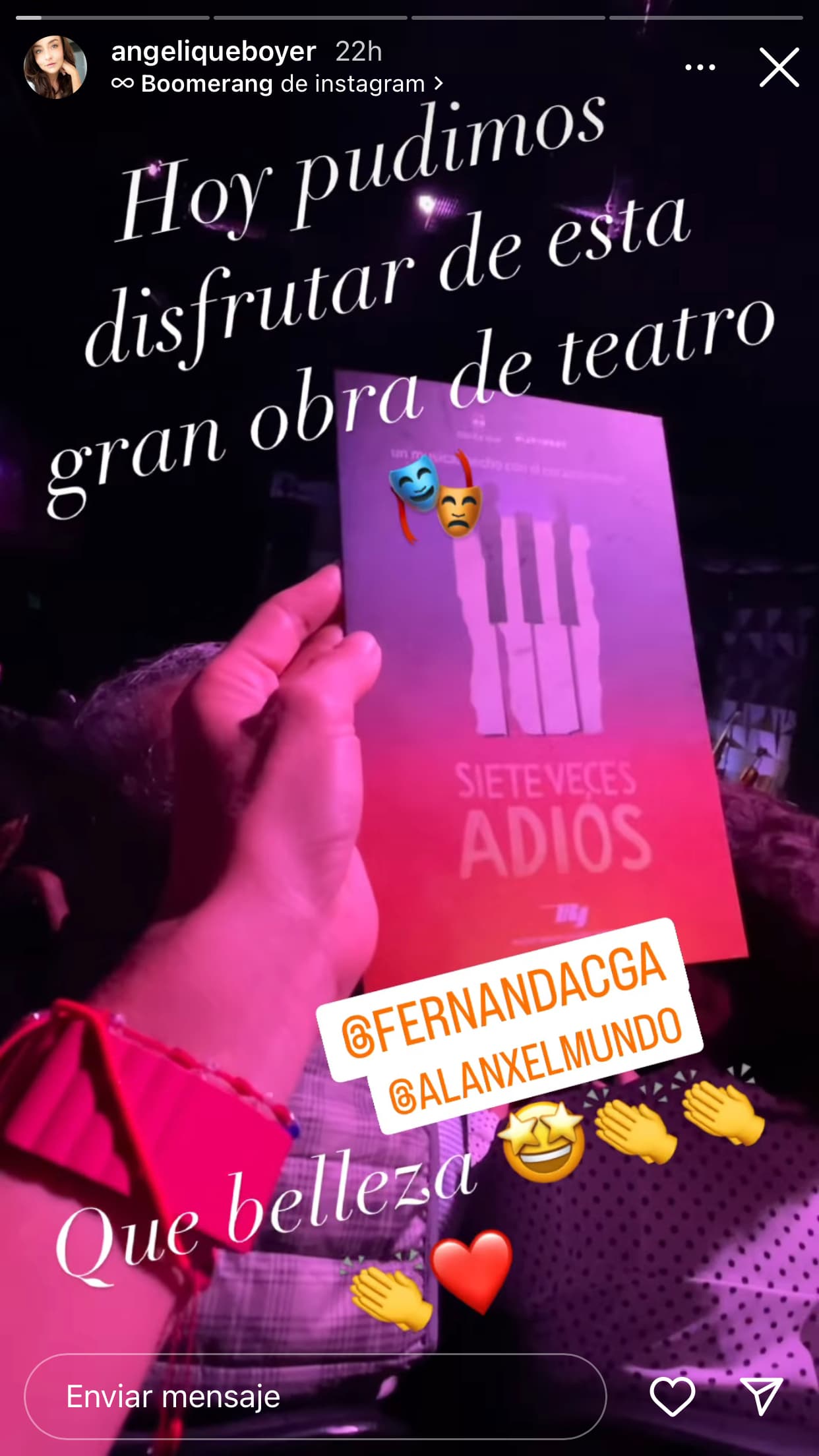 Angelique Boyer y Sebastián Rulli disfrutaron al máximo la puesta en escena y aplaudieron el trabajo de su colega.