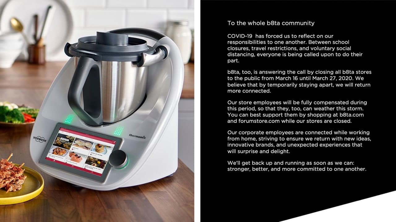 Todas las tiendas de b8ta estarán cerradas hasta el 27 de marzo; sin embargo, todos sus empleados serán compensados.