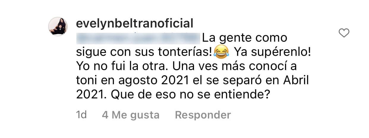 Después,
<b> reiteró que ella "no fue la otra"</b> y defendió que "conoció a Toni en agosto (de) 2021": "¿Qué de eso no se entiende?" cuestionó. 
<br>