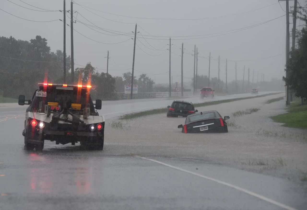 Several vehicles were trapped on Interstate 10.
<b>At least five people have been killed and dozens wounded as a result of Harvey's passage through southern Texas</b>.