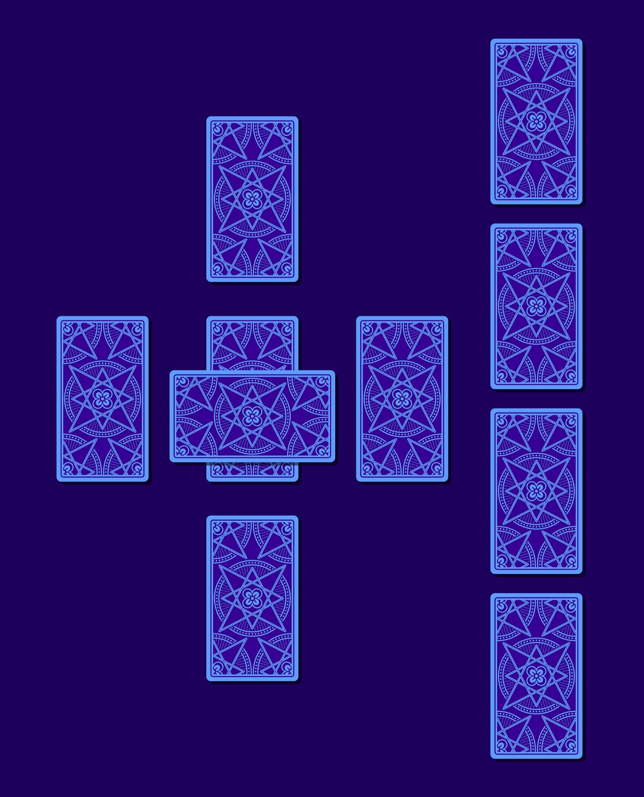 En esta ocasión veremos más en específico la tirada de la cruz celta, una de las más completas y que habla de muchas cuestiones. Consiste en seleccionar diez cartas y ponerlas conforme al diagrama.