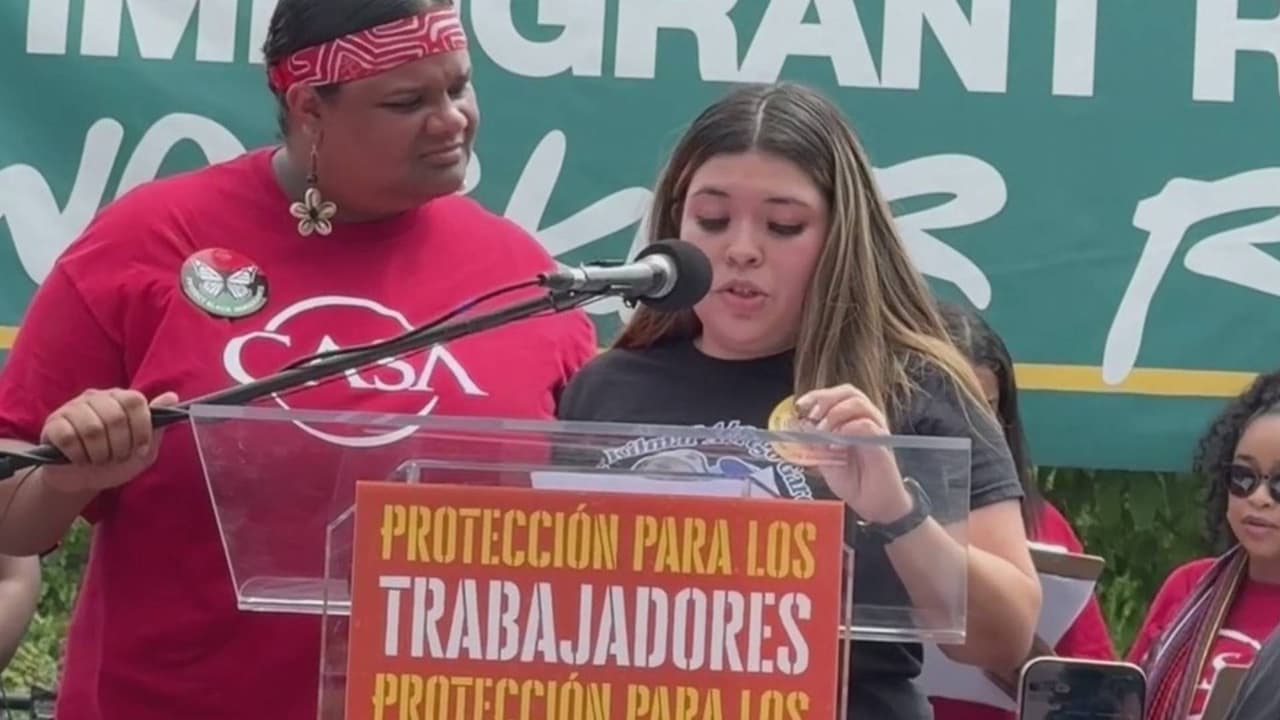 “Trump y Bukele se rieron de nuestro dolor”: esposa de Kilmar Ábrego en marcha del 1 de mayo en DC