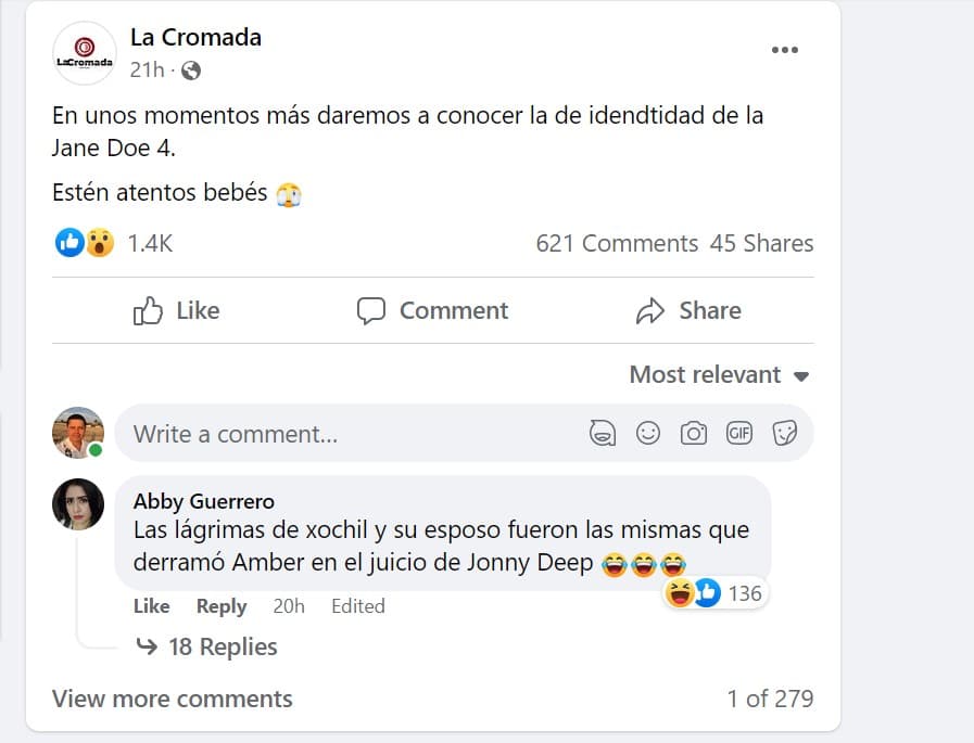 Publicación de la página de Facebook ligada a La Luz del Mundo.