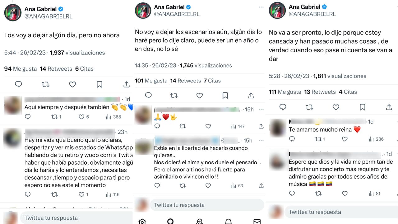 Ana Gabriel explicó su eventual retiro con esta serie de tuits.