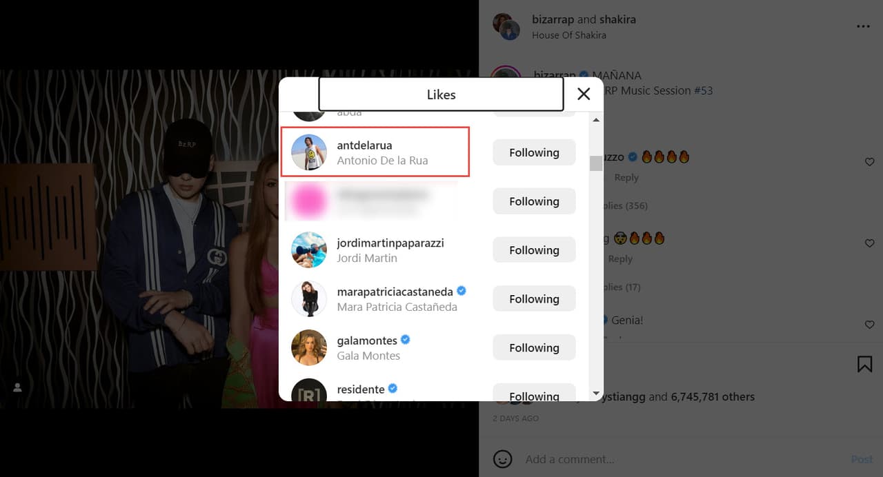 Antonio de la Rúa da 'like' a Shakira