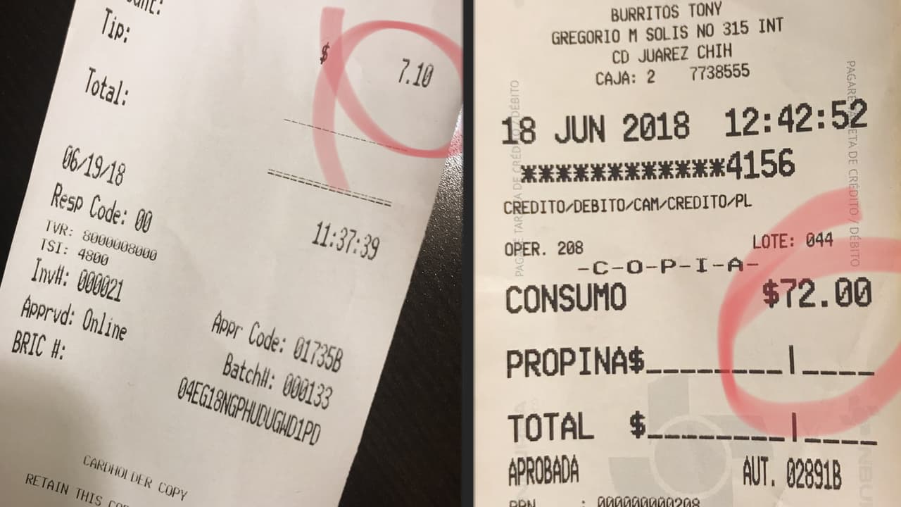 Y no es solo que vendan más en un lado que en otro, el precio también varía (y bastante). Como pudo comprobar un equipo de Univision Noticias, un almuerzo de dos burritos y dos refrescos cuesta en Ciudad Juárez 72 pesos (el equivalente a 3.49 dólares), mientras que en El Paso sube hasta 7.10 dólares. Por eso les “renta mucho más vender en El Paso”, según explicó el propietario.