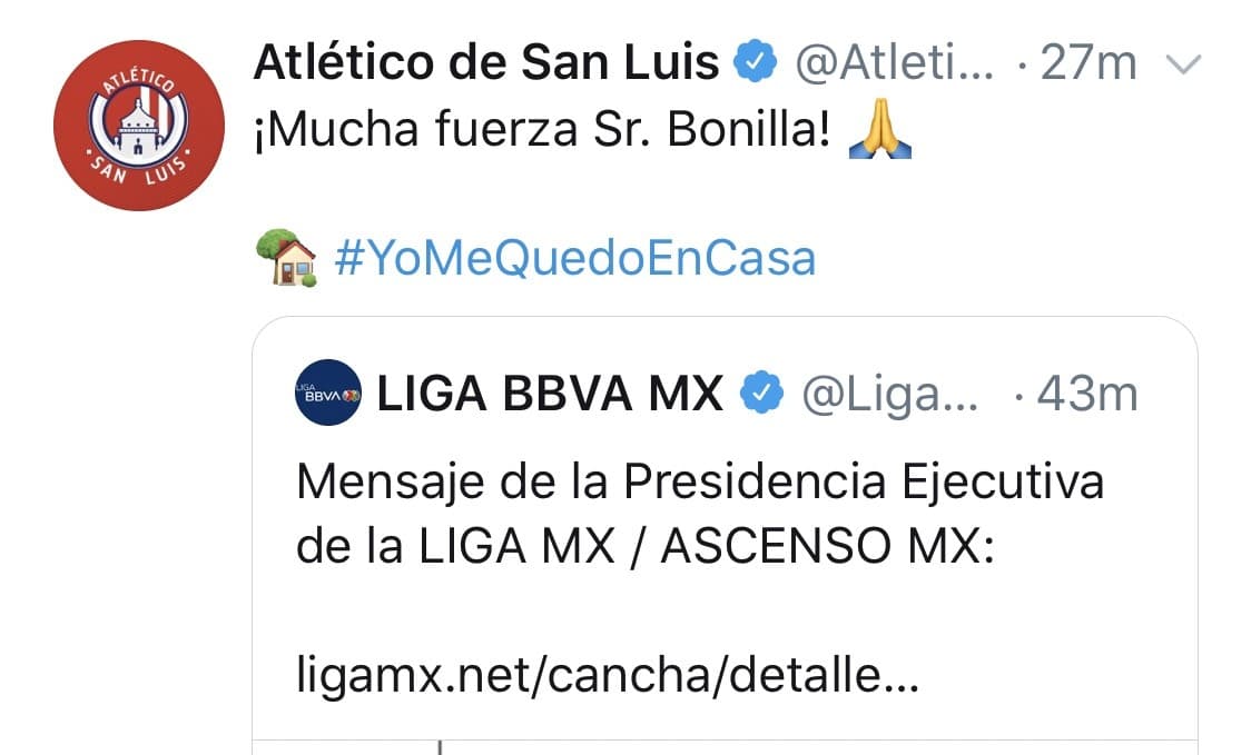 Mensajes de aliento de los clubes del futbol mexicano, tras el positivo de Enrique Bonilla en COVID-19.