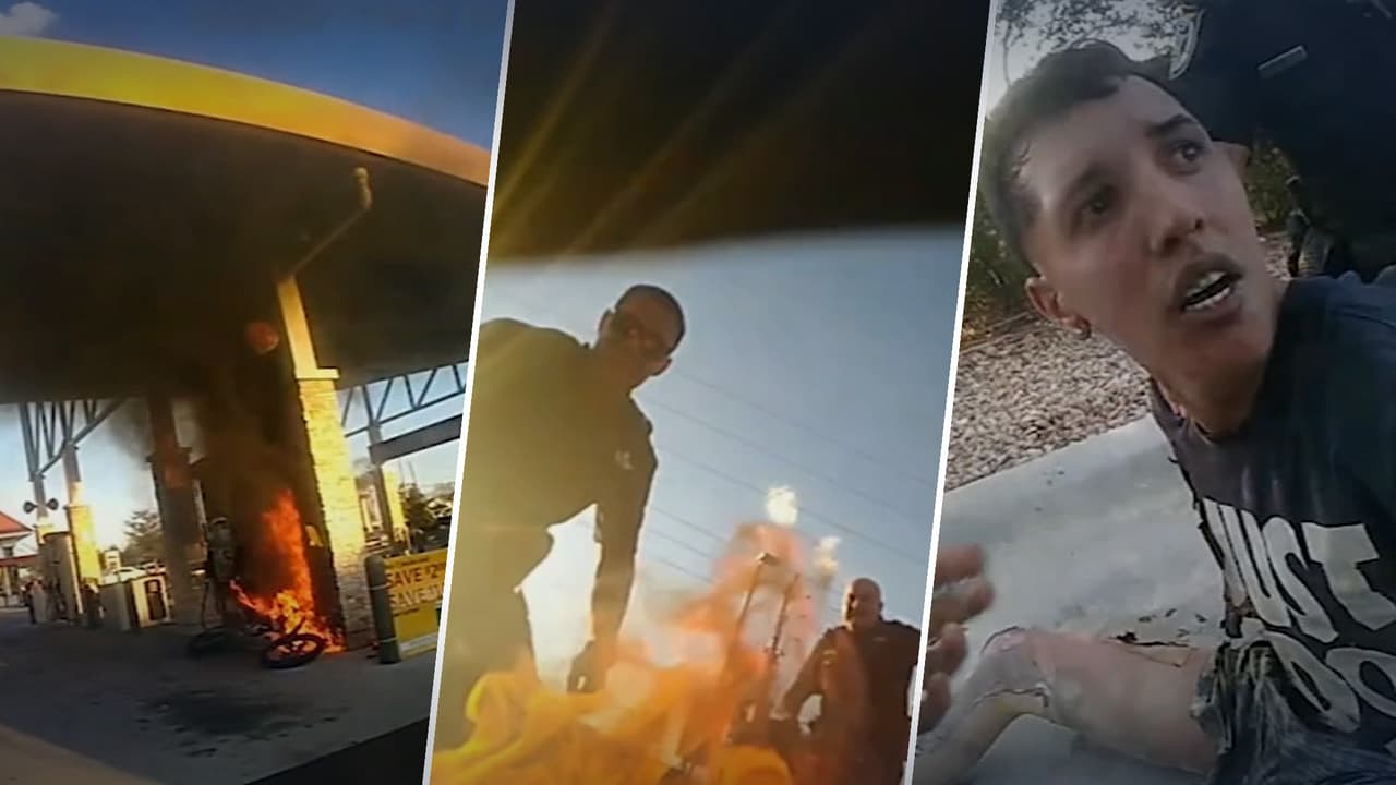Un policía hizo esto en una gasolinería y se prende en llamas junto a sospechoso