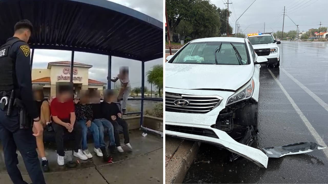 Un auto robado choca y de su interior escapan seis niños en Tucson