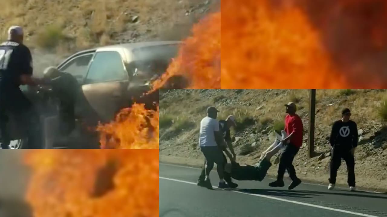 Arriesgaron su vida para salvar a una pareja de ancianos de auto en llamas