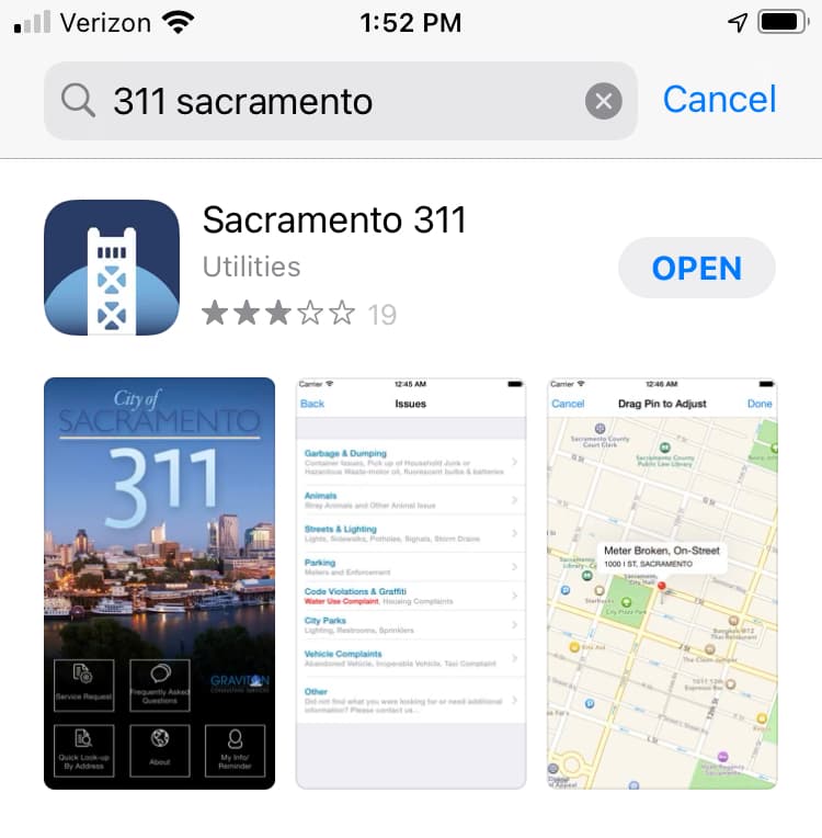 1- Descarga la aplicación llamada "Sacramento 311."