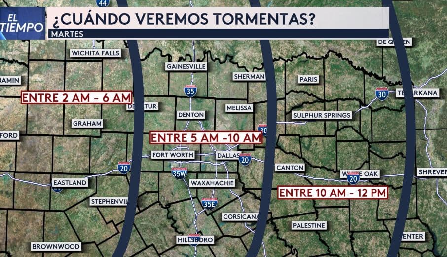De esta manera se van a desplazar las tormentas en el norte de Texas este martes 13 de diciembre.