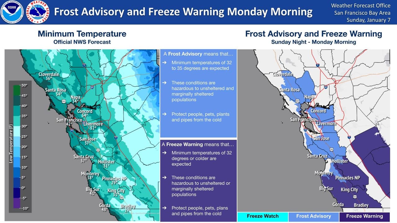 Aviso de heladas en el Área de la Bahía: temperaturas bajo cero y formación de escarcha