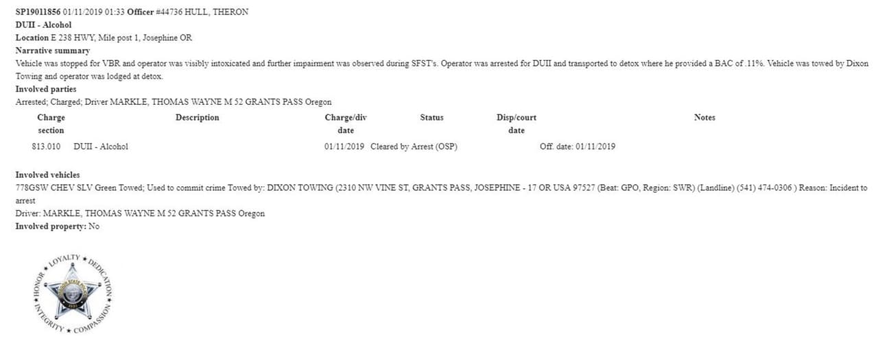 Thomas fue detenido por la policía de Oregon por estar "visiblemente intoxicado". La policía le dijo a Univision que el hombre no pasó la prueba del alcoholímetro, al tener un nivel de alcohol en la sangre de 0.11%. El límite permitido por el estado es de 0.8%.