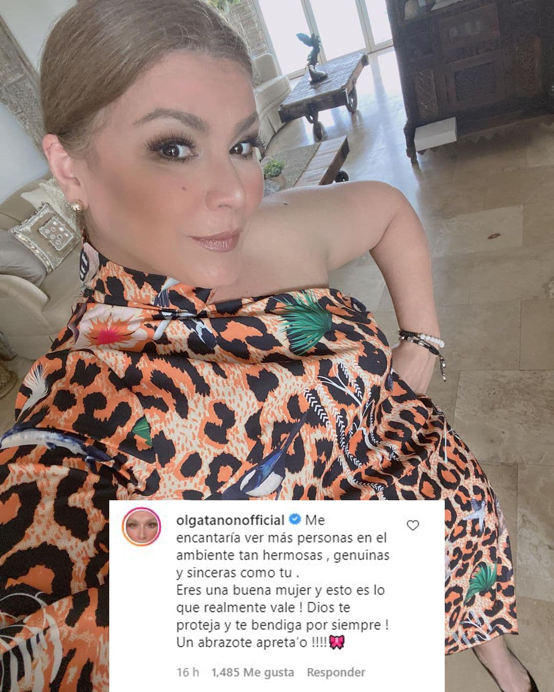 La cantante Olga Tañón también reconoció las virtudes de la dominicana: "Me encantaría ver más personas en el ambiente, tan hermosas , genuinas y sinceras como tú. Eres una buena mujer y esto es lo que realmente vale. ¡Dios te proteja y te bendiga por siempre! ", finalmente le envió un "abrazote apreta'o".