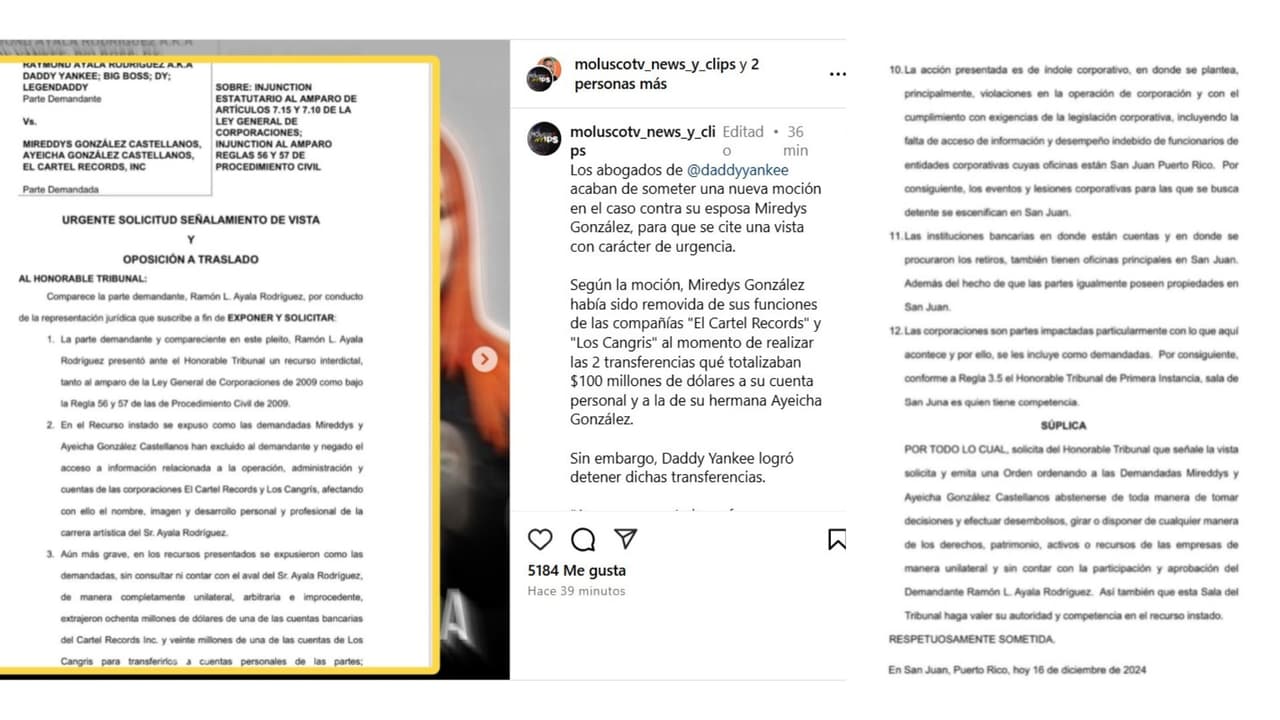Daddy Yankee hizo una nueva solicitud ante la ley contra su esposa, Mireddys González.
