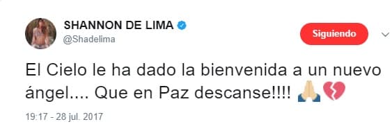 Shannon de Lima otra de sus ex parejas, también tardó en darle el pésame a Marc, fue con este mensaje en twiter que expresó su apoyo.