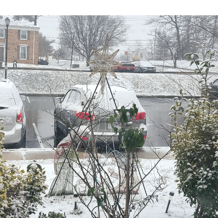 Analy Parker nos comparte que esta es su primera nevada "en dos inviernos de estar acá". Esta podría ser la primera caída de nieve significativa en dos años.