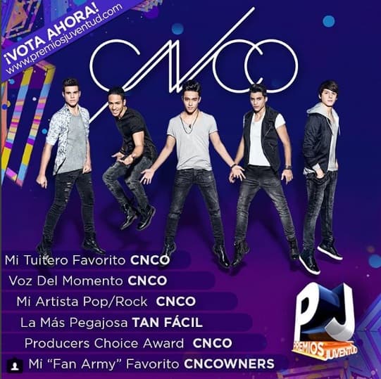 Los chicos de CNCO hicieron su debut en esta premiación con las seis nominaciones que los llevó a la contienda, en tus manos está darles el triunfo.