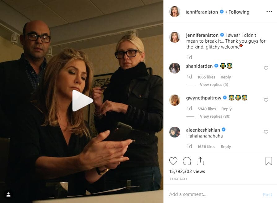 Ante el éxito de su primera publicación, la segunda la hizo dos días después con un breve clip donde se ve que 
<a href="https://www.instagram.com/p/B3scmO3hAcK/" target="_blank">avienta un celular</a>, el cual tiene el siguiente texto de agradecimiento: "Juro que no quise romperlo... Gracias a todos por la amable y deslumbrante bienvenida".
<br>