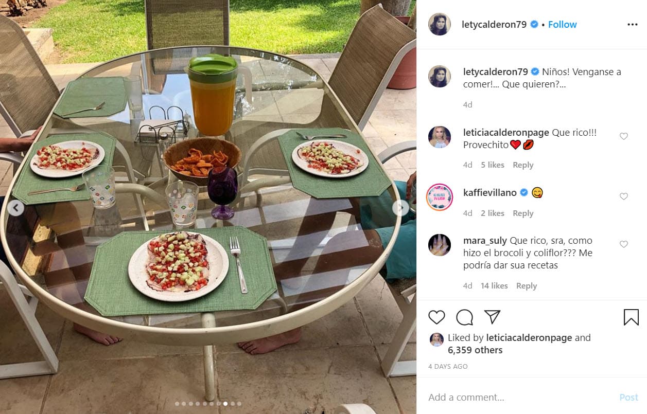 Este jueves, no compartió
<b> <a href="https://www.univision.com/famosos/el-hijo-de-lety-calderon-le-pidio-que-dejara-un-vicio-y-asi-fue-como-ella-consiguio-que-la-dejara-de-molestar-fotos">imágenes con sus hijos</a></b> o de la comida que cocina para ellos.