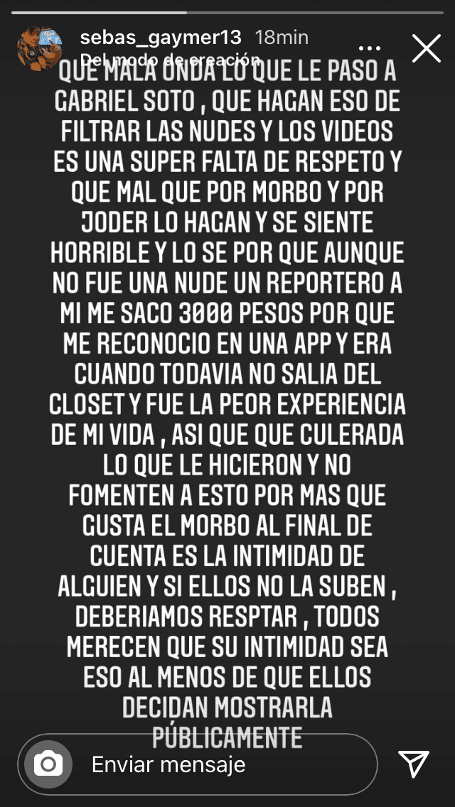 Cerró su mensaje comentando: "Todos merecen que su intimidad sea eso, a menos de que ellos decidan mostrarla públicamente".