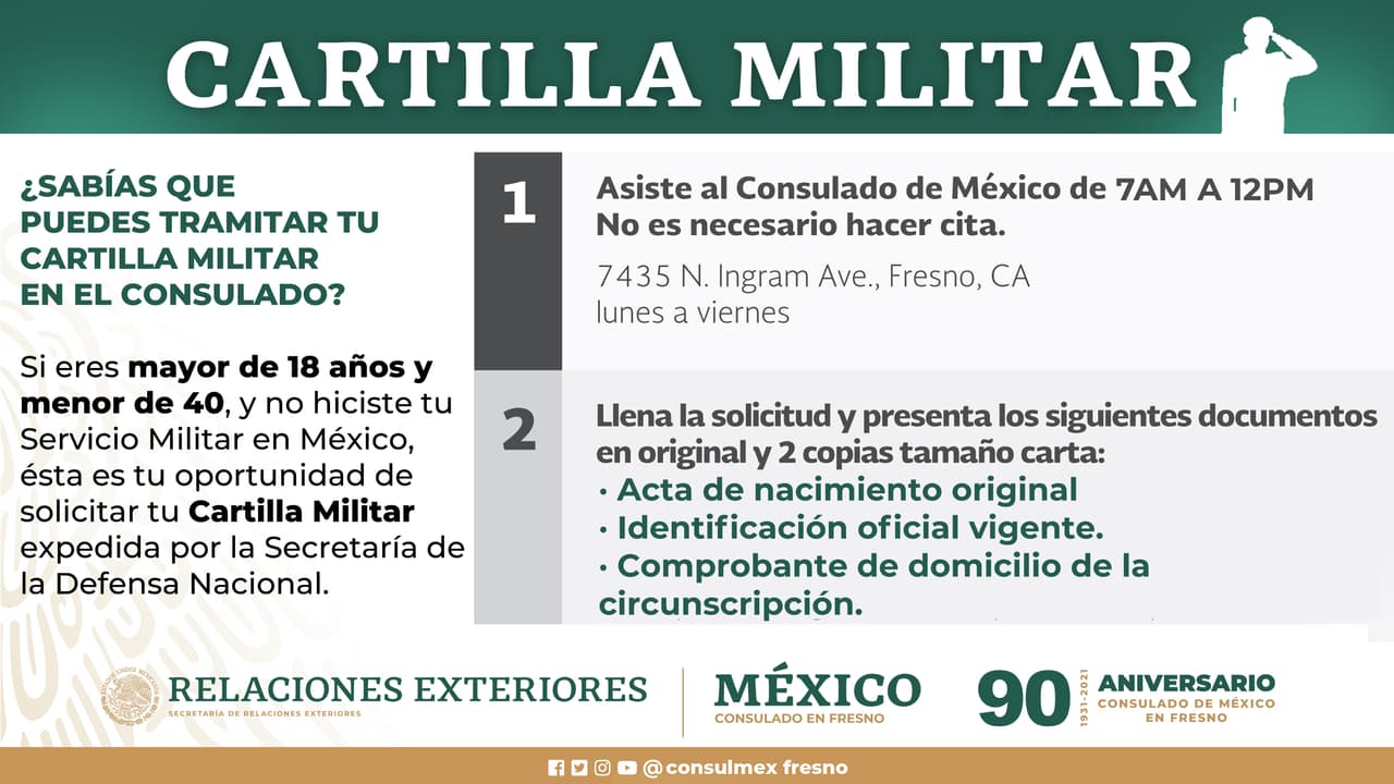 Tramita tu cartilla militar en el Consulado de México