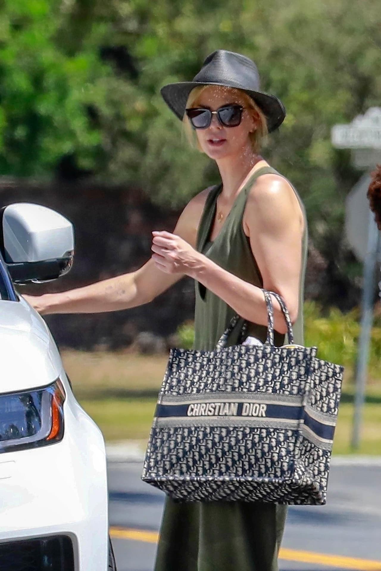 La actriz Charlize Theron también optó por adquirir un ‘Book Tote’ con estampado Dior Oblique en color azul marino. 
<br>