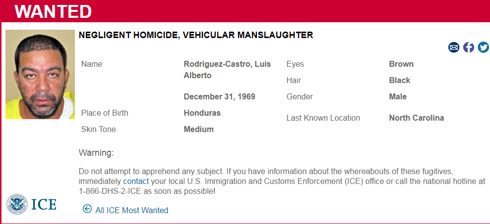 Luis Rodríguez Castro, es buscado por ICE en Carolina del Norte