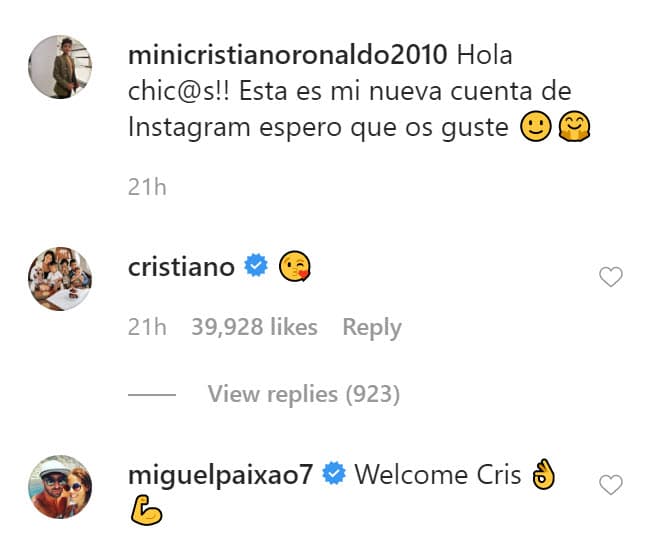 El clip tuvo más de tres millones de reproducciones en 22 horas y su padre 
<b>Cristiano Ronaldo reaccionó</b> con un emoticono de beso. También el futbolista 
<b>Miguel Paixão</b> lo saludó.