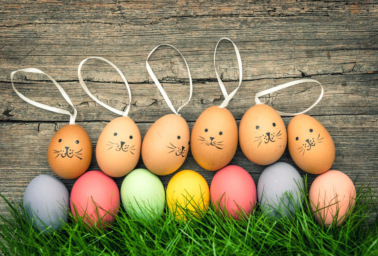 Un conejito: es la caracterización más básica del conejo de Pascua. Puedes hacerla con un pincel muy fino y pintura acrílica negra —o blanca o azul para darle un toque más colorido al personaje— o un plumón indeleble. También puedes dibujar una gallina, una carita feliz o una tortuga ninja.