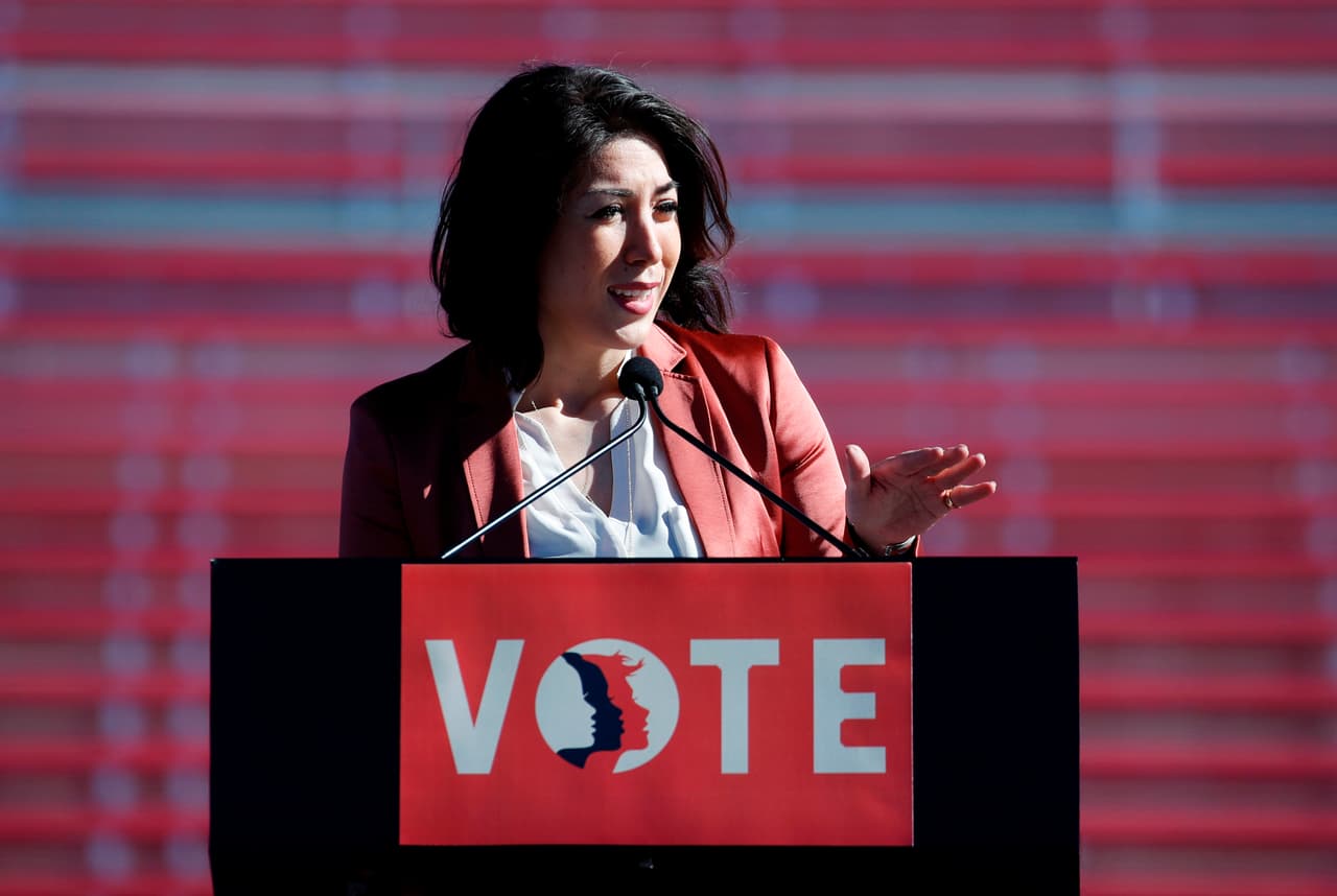 FILE - In this Jan. 21, 2018 file photo Idaho state Rep. Paulette Jordan speaks during a women's march rally in Las Vegas. The Democrat is running for Idaho governor. (AP Photo/John Locher,File)