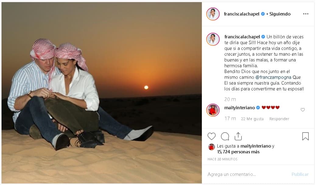 A un año del compromiso, la presentadora de Despierta América redactó un bello texto en Instagram en el que describe su sentir al haberle dado el "sí" a Francesco.