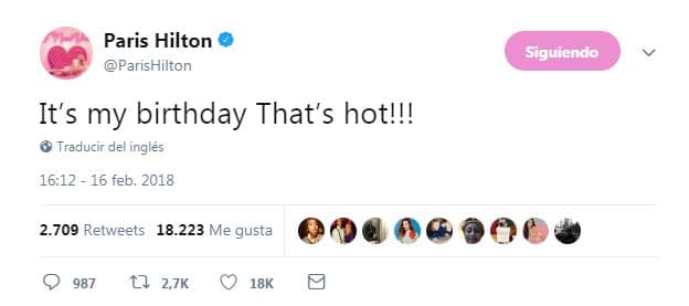 Con este tweet la heredera de los Hilton anunció al mundo lo 'candente' que era su cumpleaños.