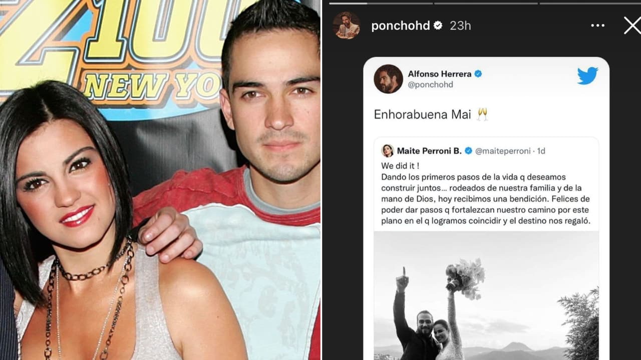 Alfonso Herrera envía mensaje de felicitación a Maite Perroni por su boda con el productor Andrés Tovar.