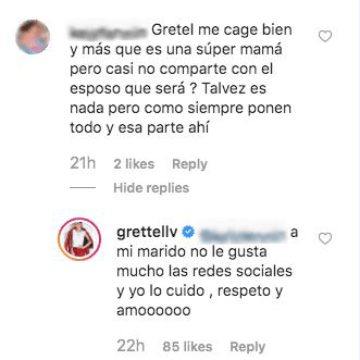 “A mi marido no le gustan mucho las redes sociales y
<b>yo lo cuido</b>,
<b>respeto y amo</b>”, aseguró la actriz.