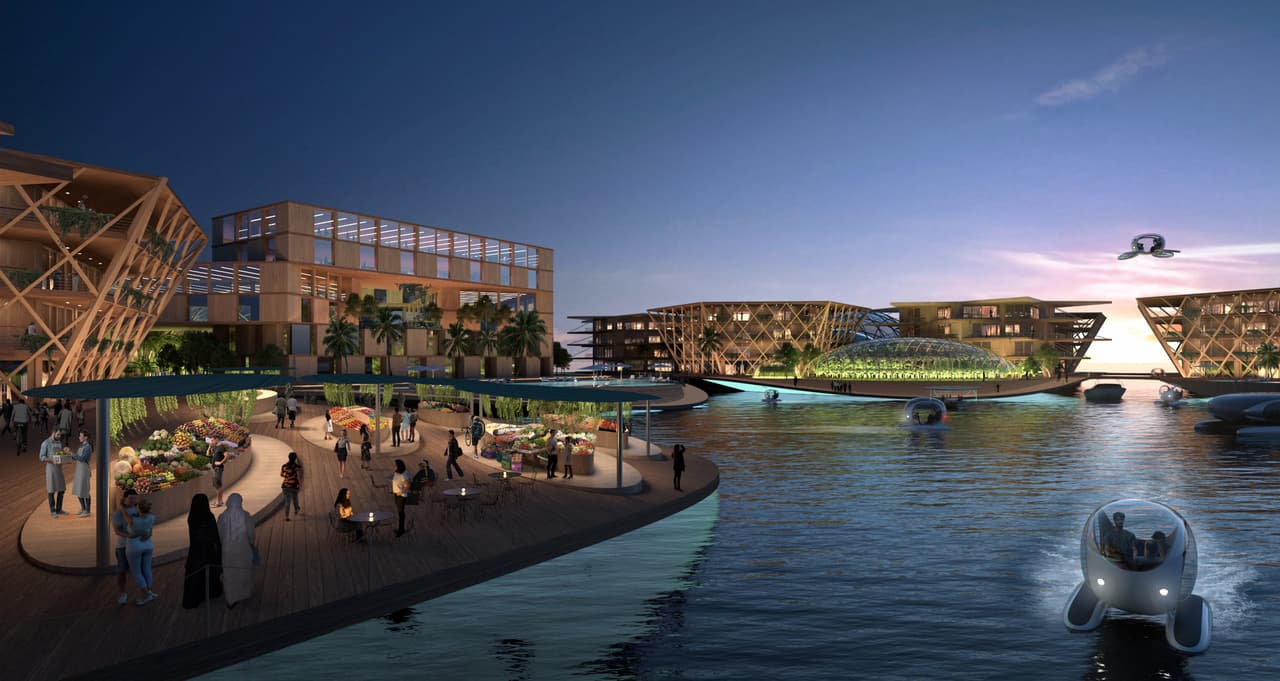 Los establecimientos de uso social, recreativo y comercial de estas villas se situarán alrededor de un anillo interior protegido, para estimular a los “ciudadanos del mar a reunirse y desplazarse por la ciudad, caminando, navegando o utilizando vehículos eléctricos”. Por la noche, continuará la vibrante actividad en el puerto interior, en los mercados nocturnos, los espacios para eventos y las residencias, creando una comunidad muy animada.