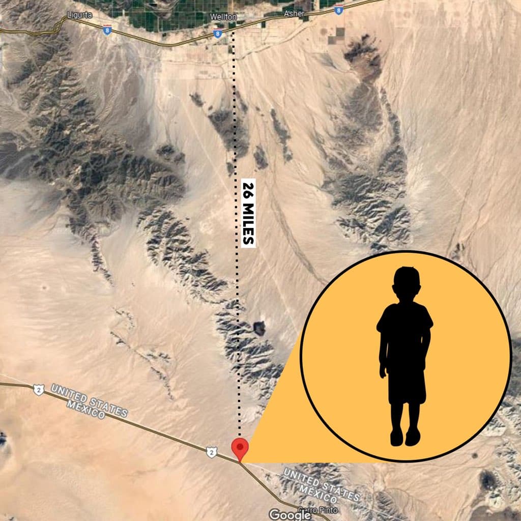 Agentes de la Patrulla Fronteriza de Wellton y el equipo de Búsqueda, Trauma y Rescate de la Patrulla Fronteriza trabajaron con aire y marina para encontrar a un niño de 11 años que llamó al 911 después de ser dejado en el desierto por un contrabandista el viernes por la tarde. El niño guatemalteco fue dejado en la frontera internacional en el extremo sur de las montañas Tinajas Altas, 26 millas al sur de Wellton, y un contrabandista le dijo que caminara hacia el norte. Llamó al 911 para pedir ayuda y los agentes lo encontraron poco después. El niño vestía una camiseta con un nombre y un número de teléfono escritos con marcador negro y solo tenía una pequeña botella de agua. Un paramédico de BORSTAR realizó una evaluación médica del niño y determinó que estaba ligeramente deshidratado, pero gozaba de buena salud.