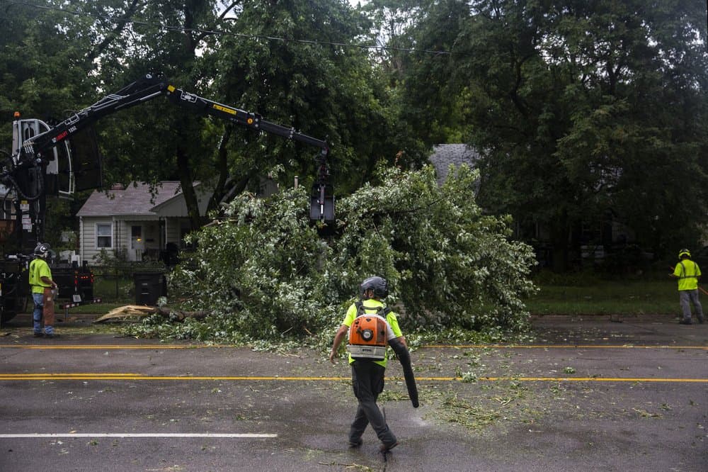 En la ciudad de Des Moines, Iowa, 'derecho' causó varios destrozos. La portavoz de MidAmerican, Tina Hoffman, dijo que los árboles caídos dificultan en algunos lugares el acceso de los trabajadores a las líneas eléctricas. En algunos casos, los postes de las líneas eléctricas fueron arrancados.