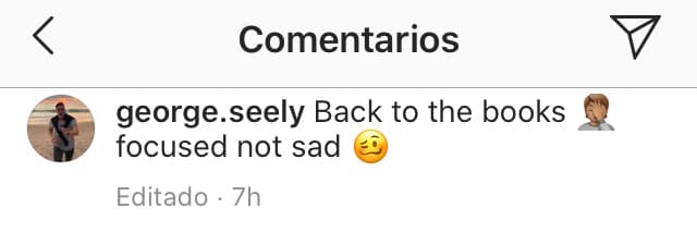 Horas después, editó el pie de foto y agregó 
<b><a href="https://www.univision.com/famosos/no-estoy-triste-la-aclaracion-que-anadio-el-ex-de-marlene-favela-a-quienes-confundieron-su-enfoque-video" target="_blank">"enfocado. No triste"</a></b>, una aclaración para quienes confundieron su 'enfoque'. 
<br>